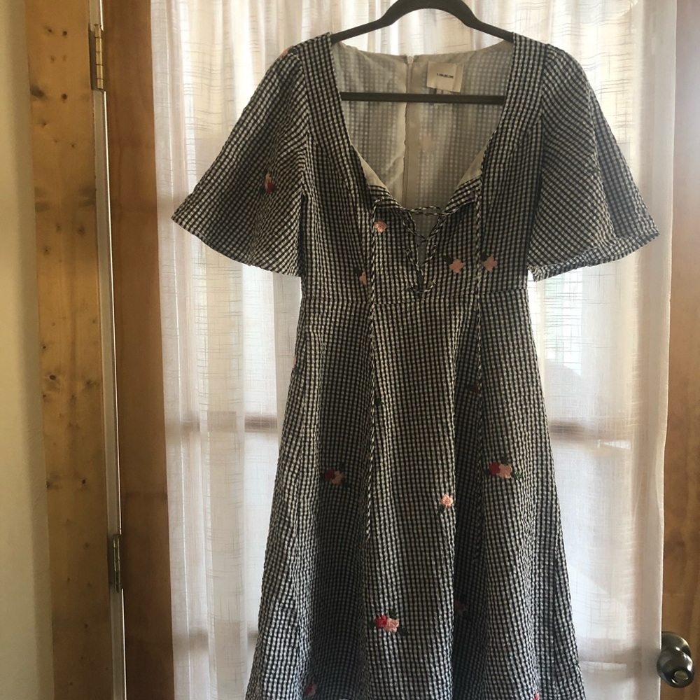 Vintage Checkered Dress with floral embroidery